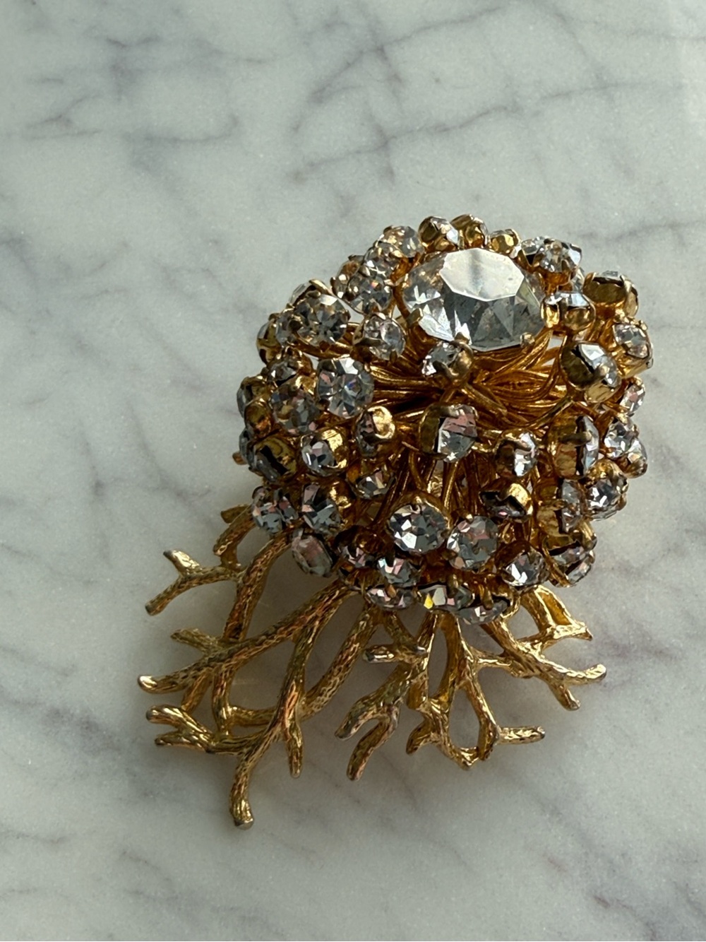 Vintage Castlecliff rhinestone brooch gold old Hollywood pin MCM 50s 60s